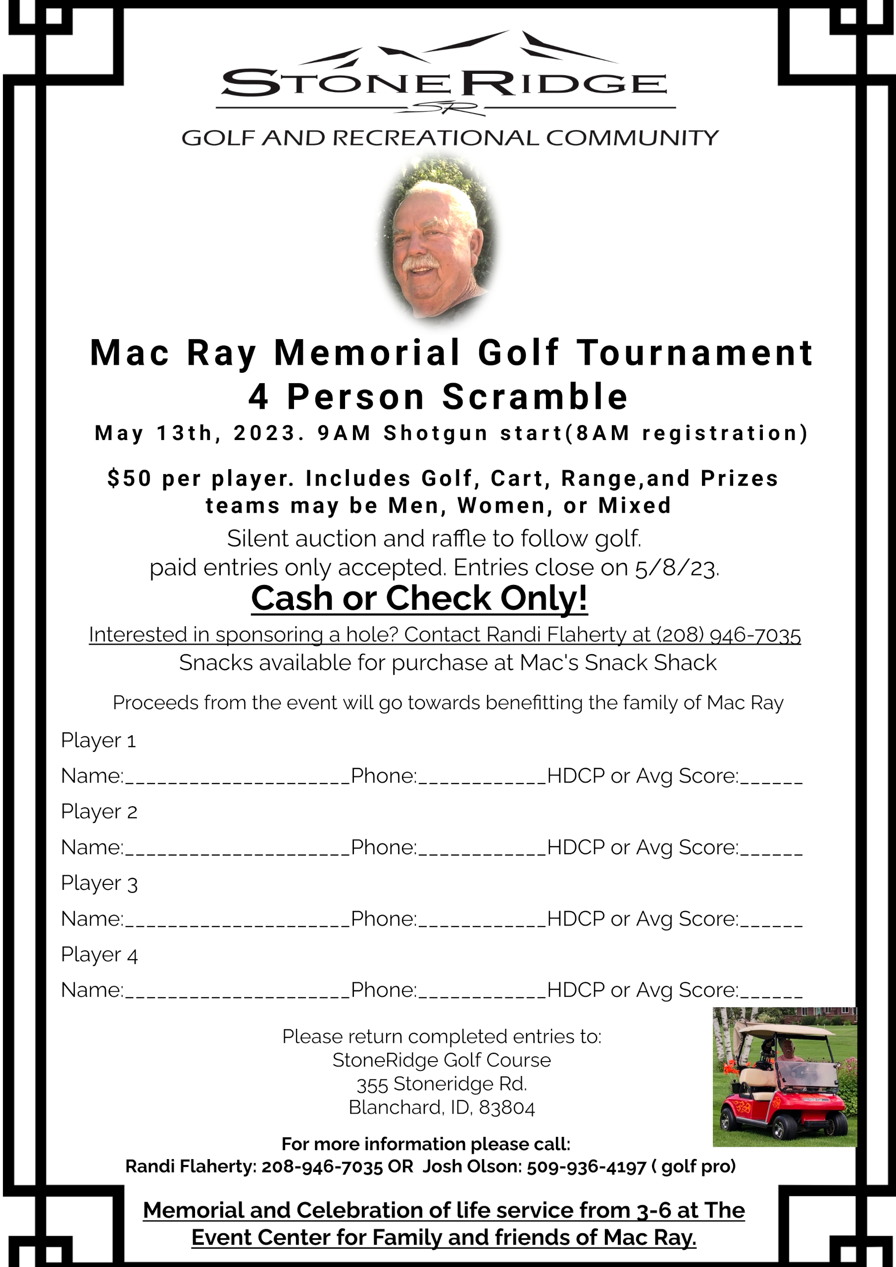 Stoneridge Golf And Recreational Community | Event Calendar - Mac Ray Memorial Tournament (Event Flyer)